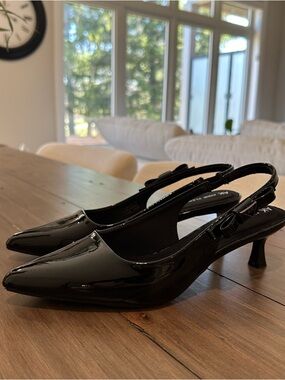 Anne Klein Black Patent Slingback Kitten Heel Pumps